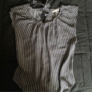 Women's Navy Patterned Tie-Neck Blouse